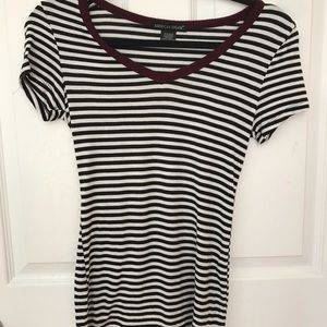Black and White Striped Shirt with Maroon Border